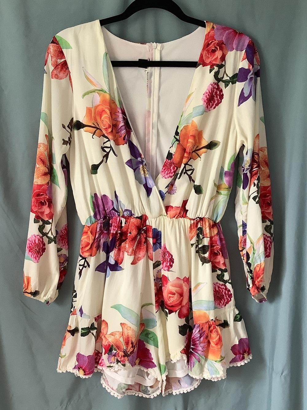 Choies Cream Floral Deep-V Romper